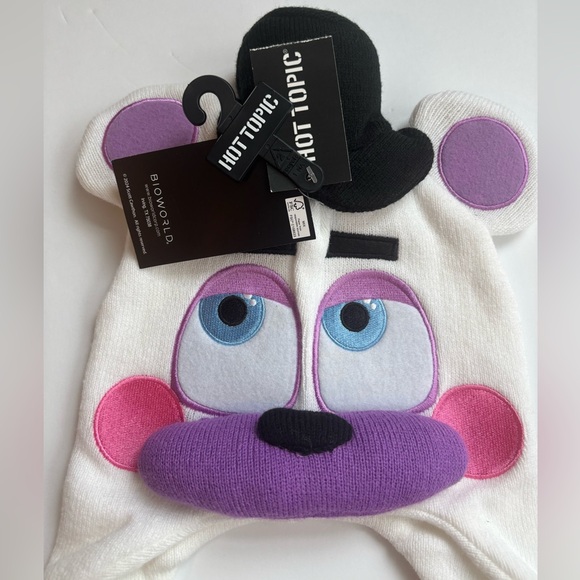 Five Night’s at Freddy’s FNAF Helpy figural Tassel Beanie white purple - Picture 3 of 6